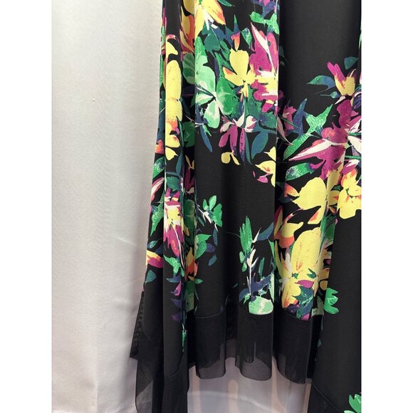Women’s Joseph Ribkoff Size 8 Short Sleeve Black with Multicolored Florals Maxi - Picture 3 of 6